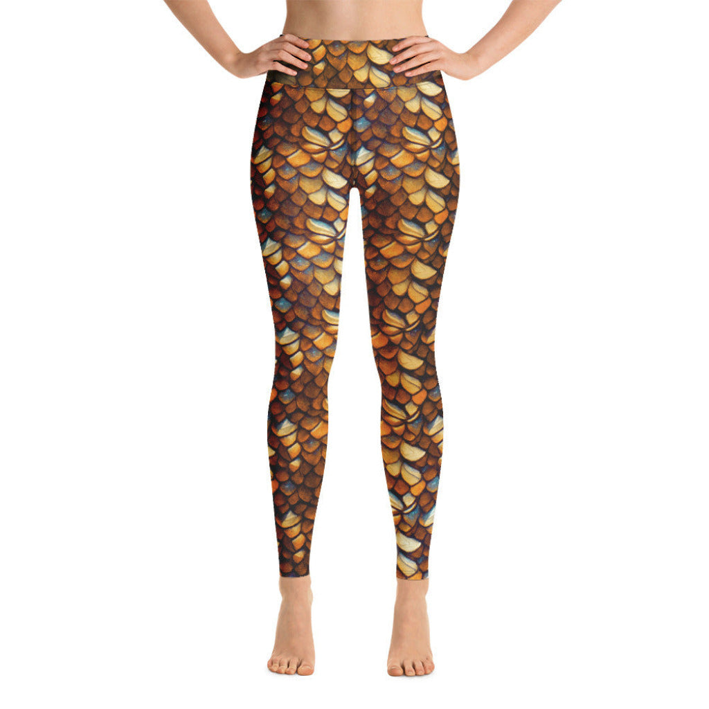 High Waist Swim Leggings in Gold - Front View