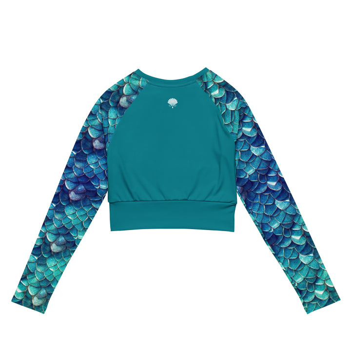 Long Sleeve Crop Top Rashguard in Teal - Rear View
