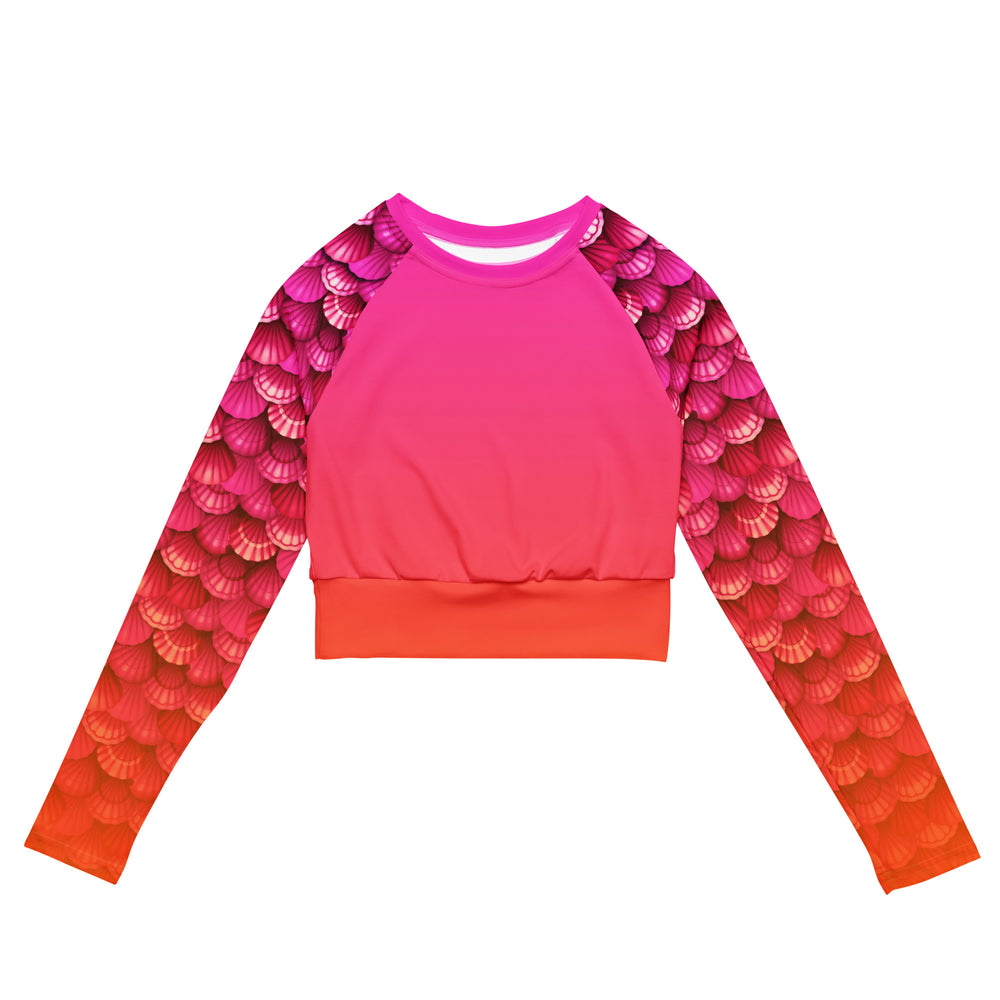 Long Sleeve Crop Top Rashguard in Coral - Front View