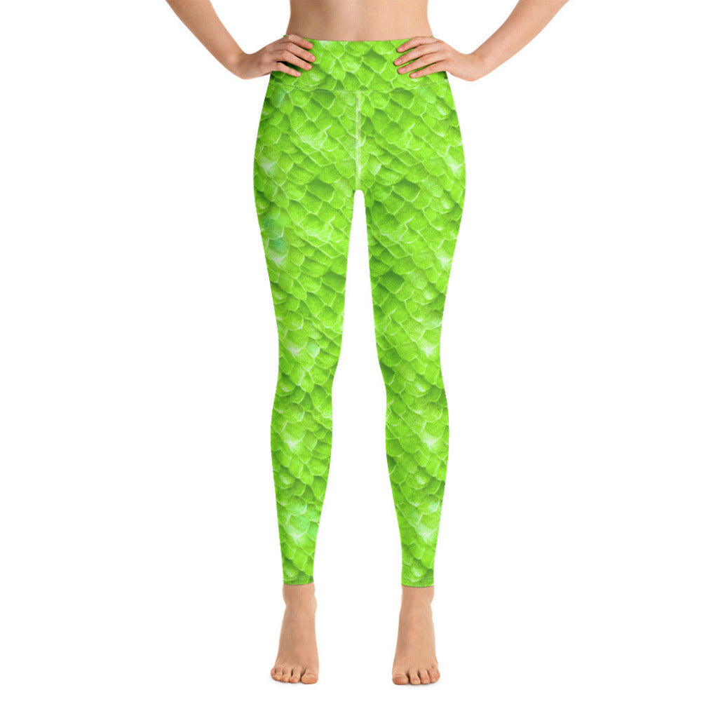 High Waist Swim Leggings in Green - Front View