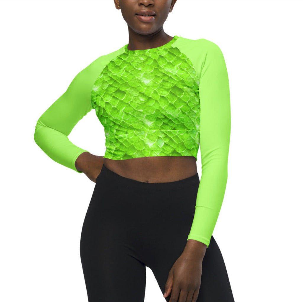 neon green long sleeve crop top